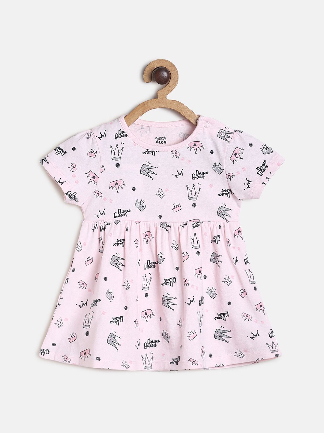 

MINI KLUB Girls Grey & Pink Printed Cotton Dress