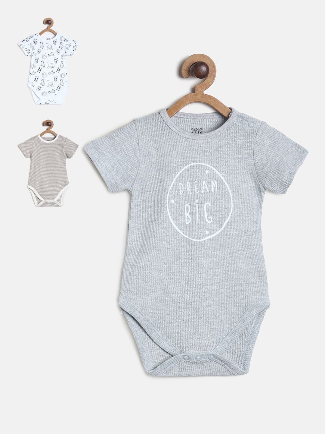 

MINI KLUB Boys Pack Of 3 Printed Bodysuit, Grey