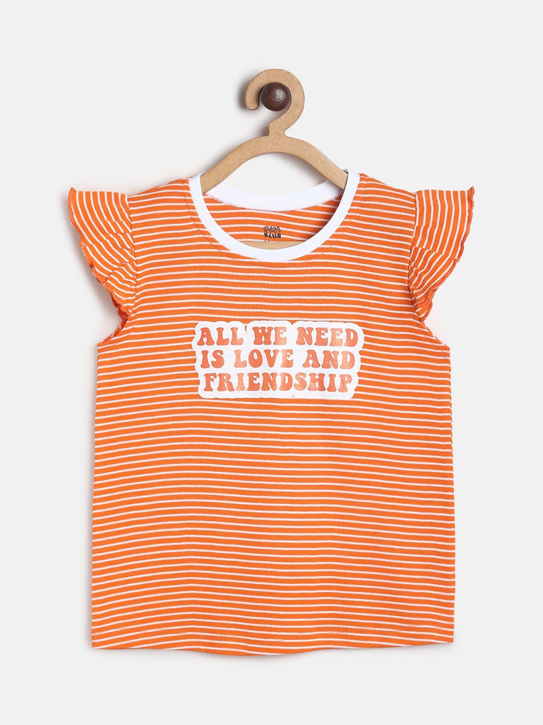 

MINI KLUB Girls Orange Striped Cotton Top