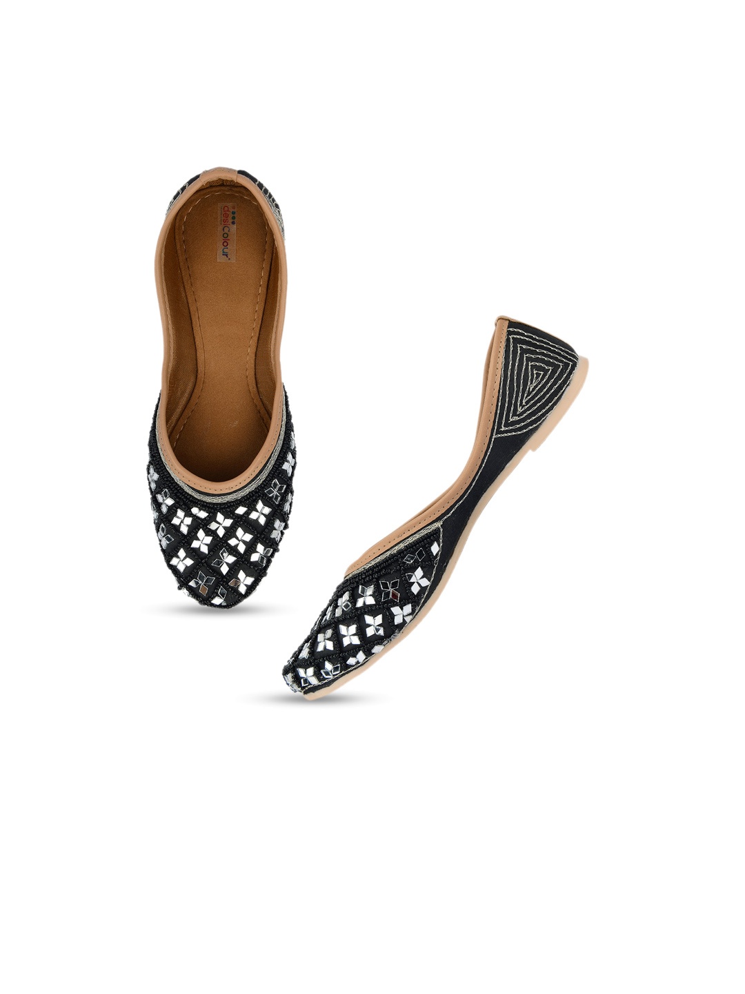 

DESI COLOUR Women Black Embellished Ethnic Mojaris Flats