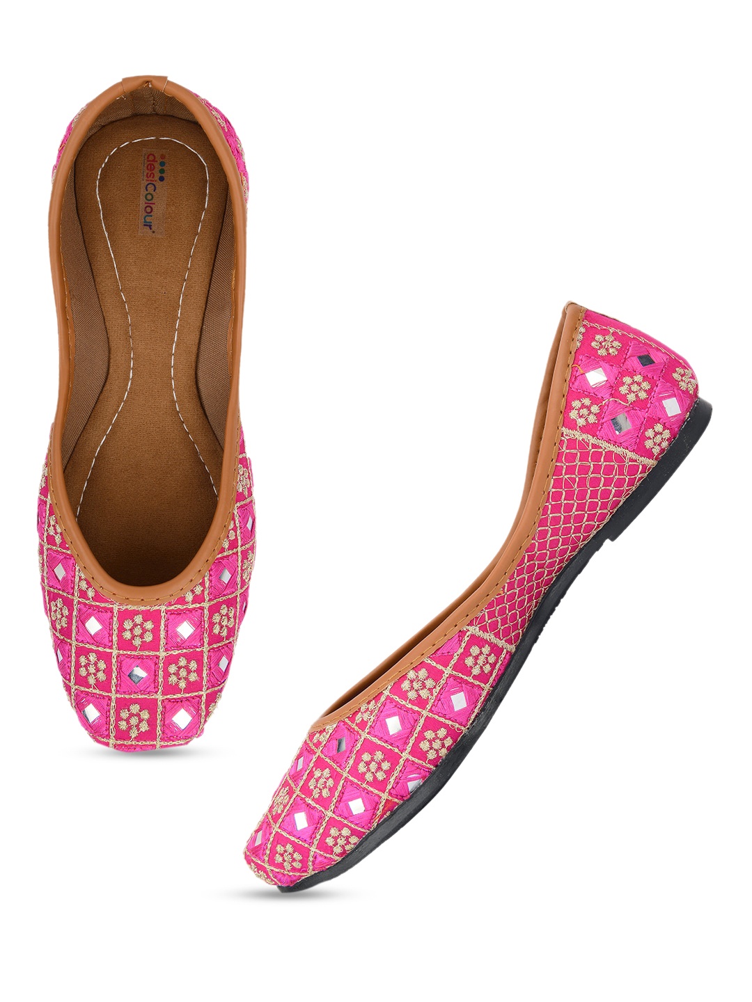 

DESI COLOUR Women Pink Embroidered Ethnic Mojaris Flats