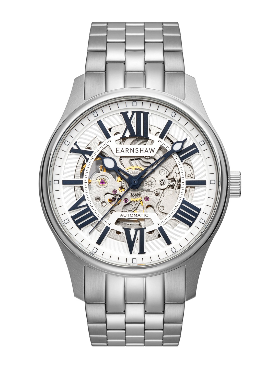 

EARNSHAW Men Silver-Toned Dial & Bracelet Style Straps Analogue Automatic Watch