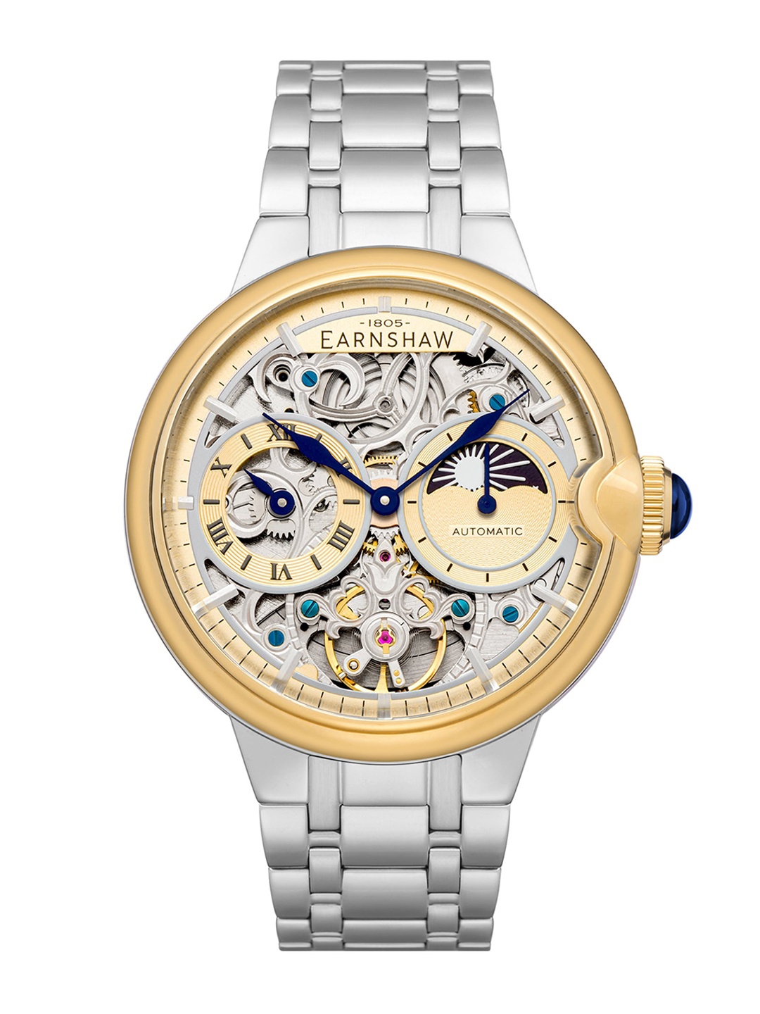 

EARNSHAW Men Gold-Toned Dial & Silver Toned Stainless Steel Bracelet Style Straps Analogue Automatic Motion Watch