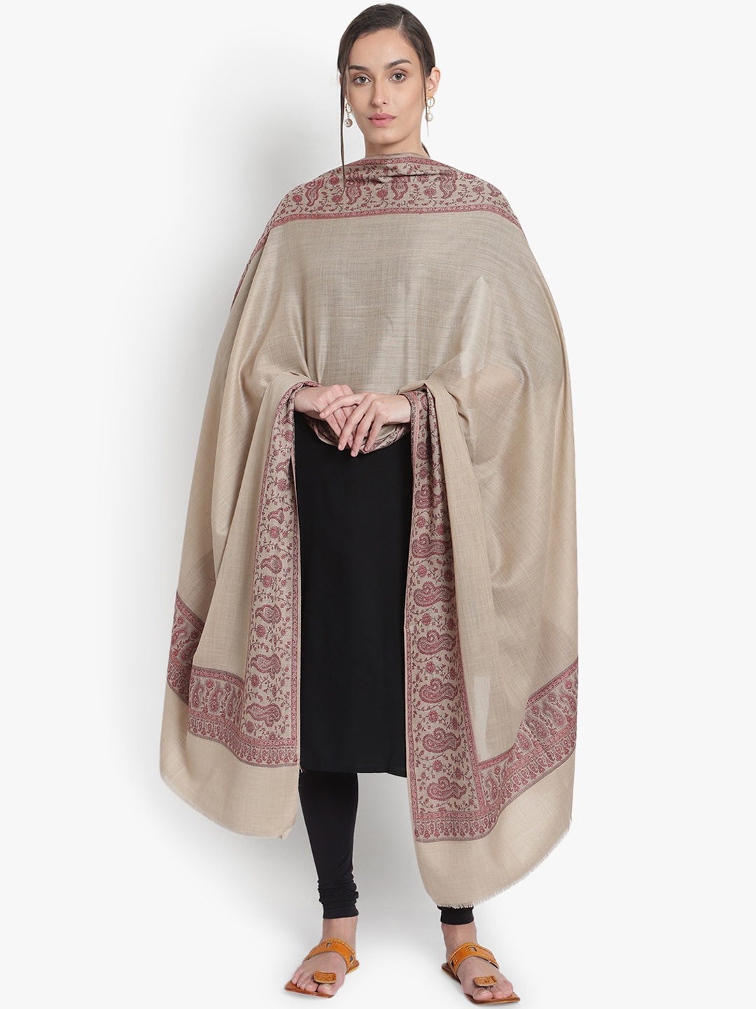 

Mizash Women Beige Woven Kashmiri Shawl