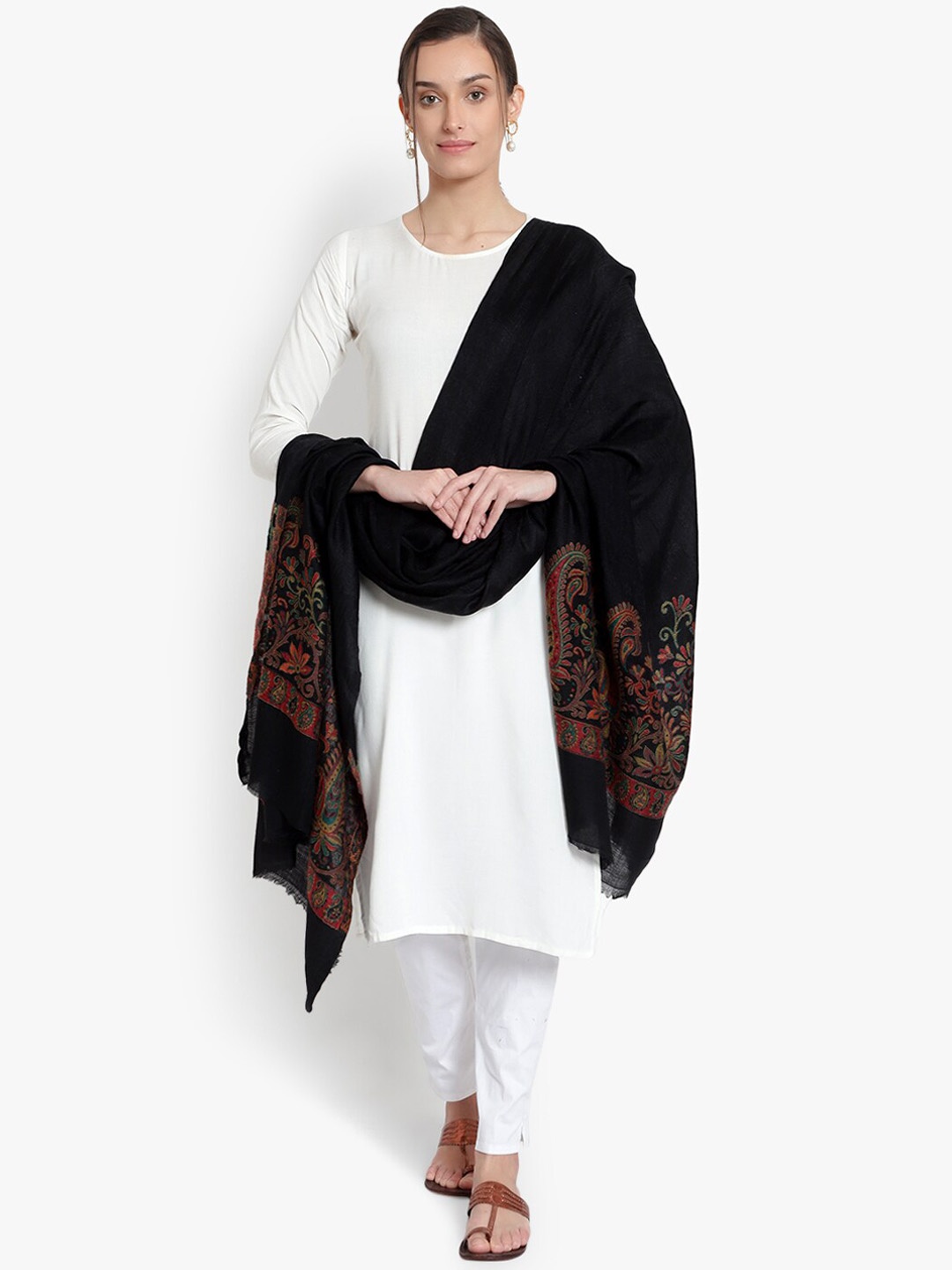 

Mizash Women Black & Green Printed Pashmina Shawl