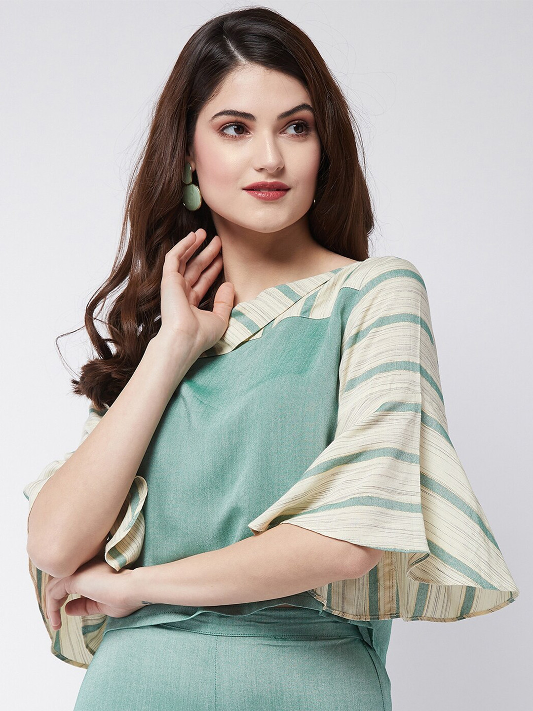 

Pannkh Women Green & Cream-Coloured Striped Top