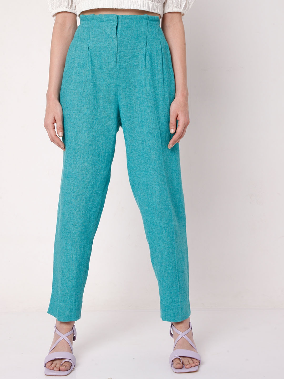 

Vero Moda Women Blue Slim Fit High-Rise Trousers