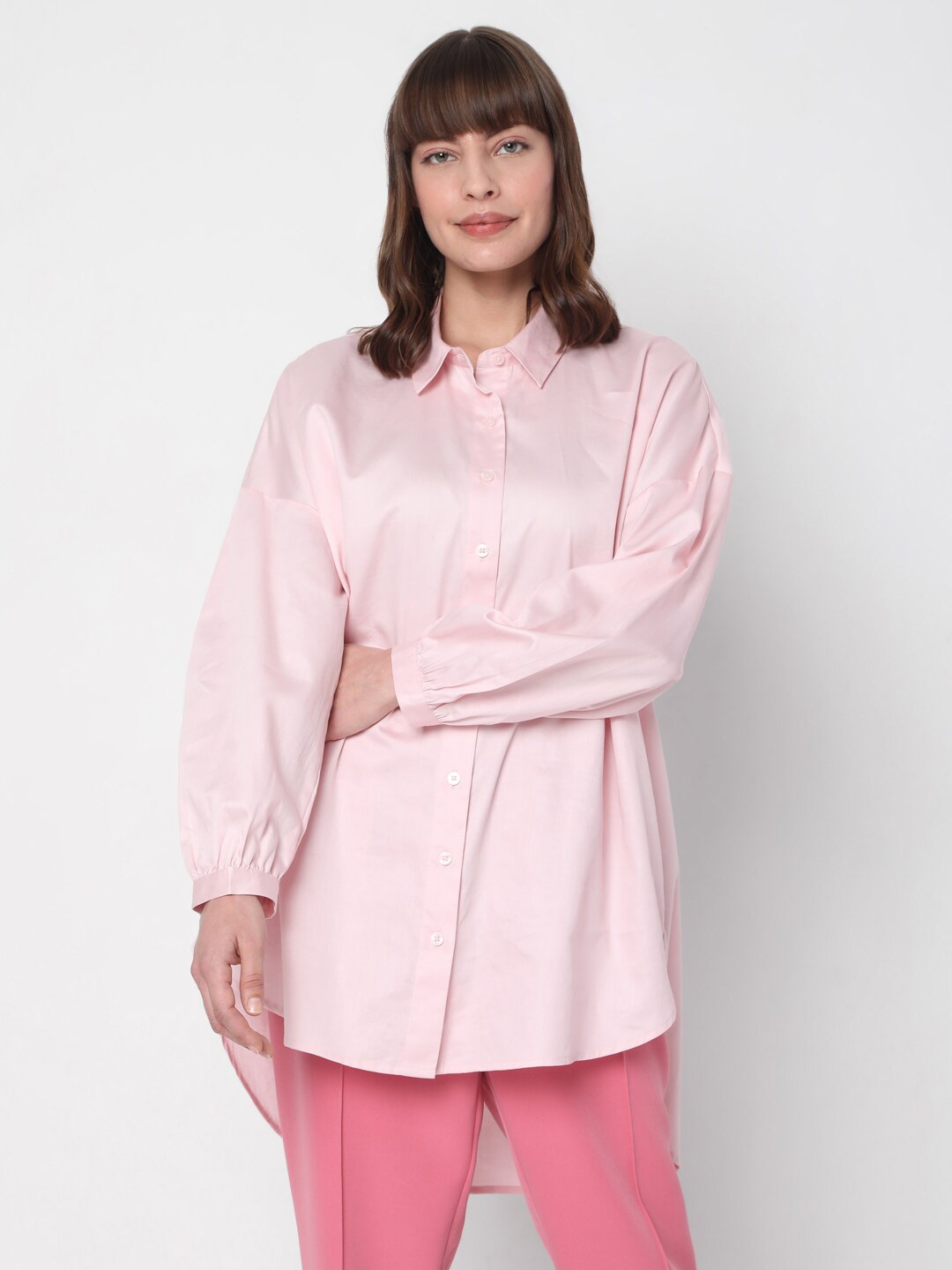 

Vero Moda Women Pink Solid Regular Fit Cotton Casual Shirt