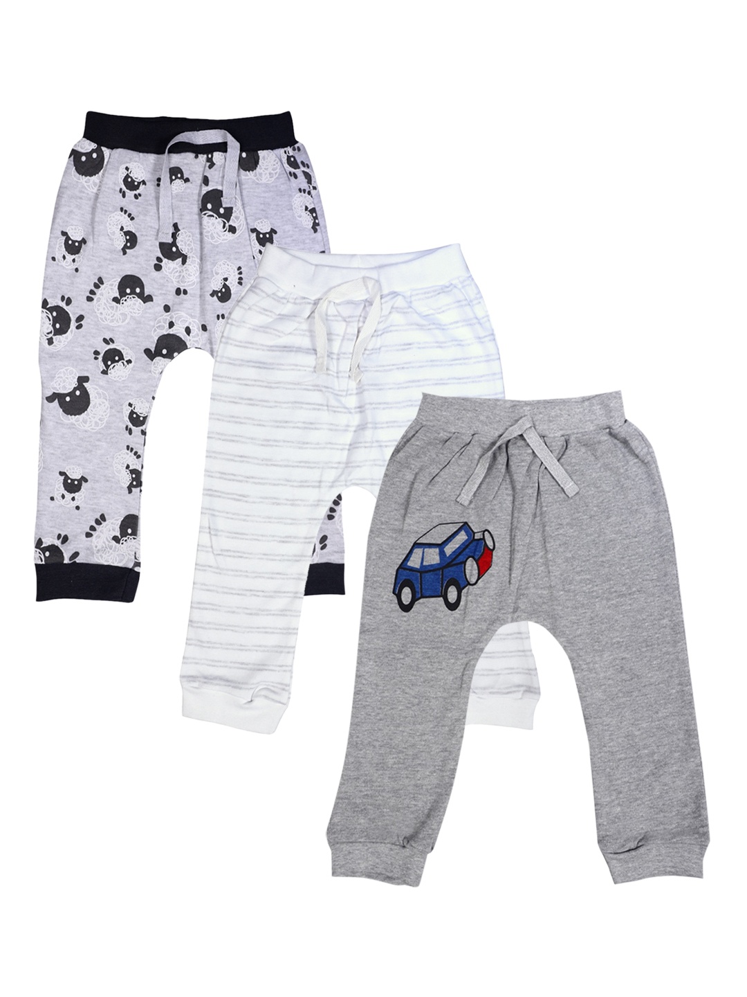 

RIKIDOOS Kids Pack Of 3 Grey Printed Regular Cotton Joggers