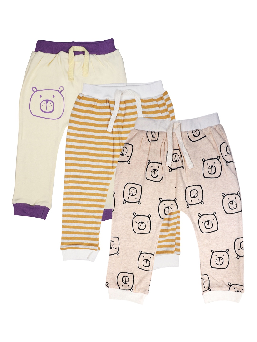 

RIKIDOOS Pack Of 3 Purple & Yellow Printed Lounge Pants