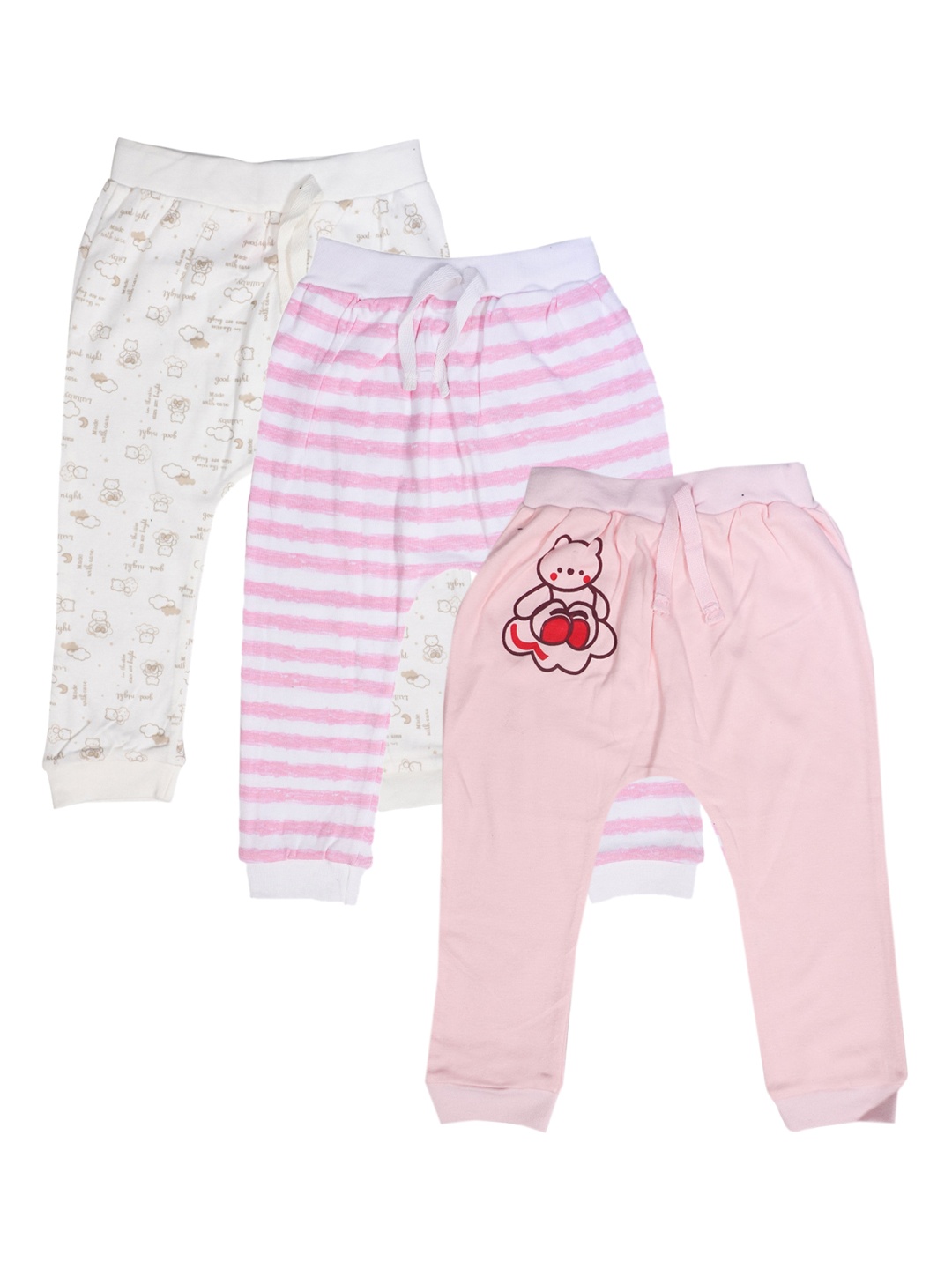

RIKIDOOS Pack Of 3 Off-White and Pink Printed Lounge Pants