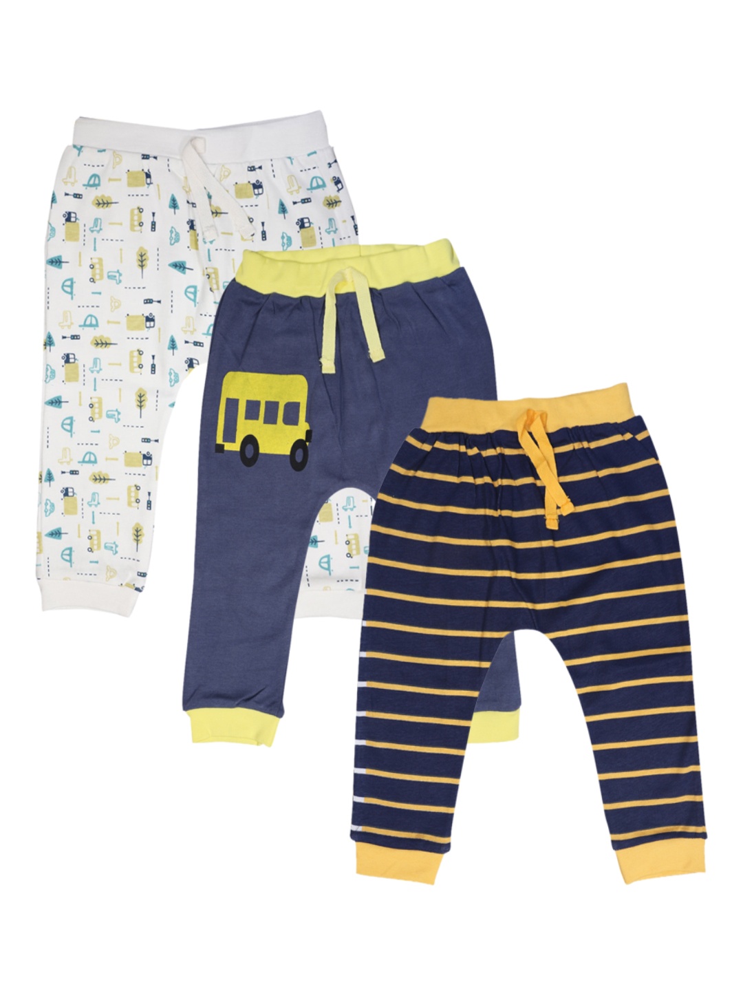 

RIKIDOOS Kids Pack Of 3 Blue Printed Regular Cotton Joggers