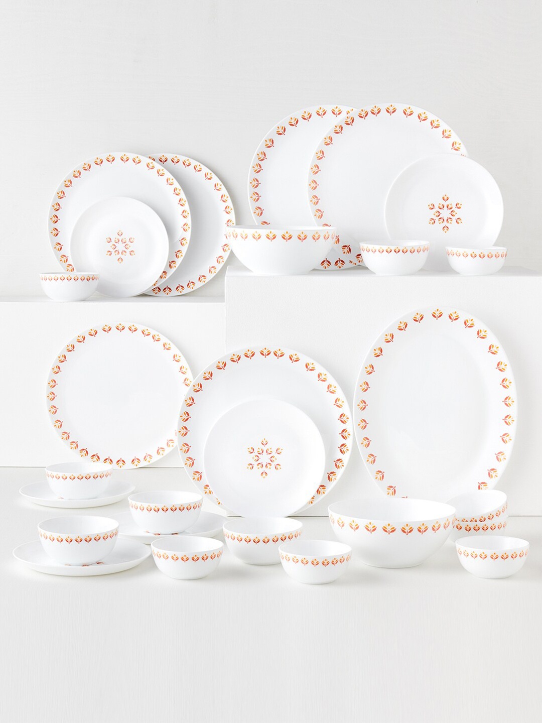 

Larah by BOROSIL Moon Gardenia 27 Pieces Floral Printed Opalware Glossy Dinner Set, White