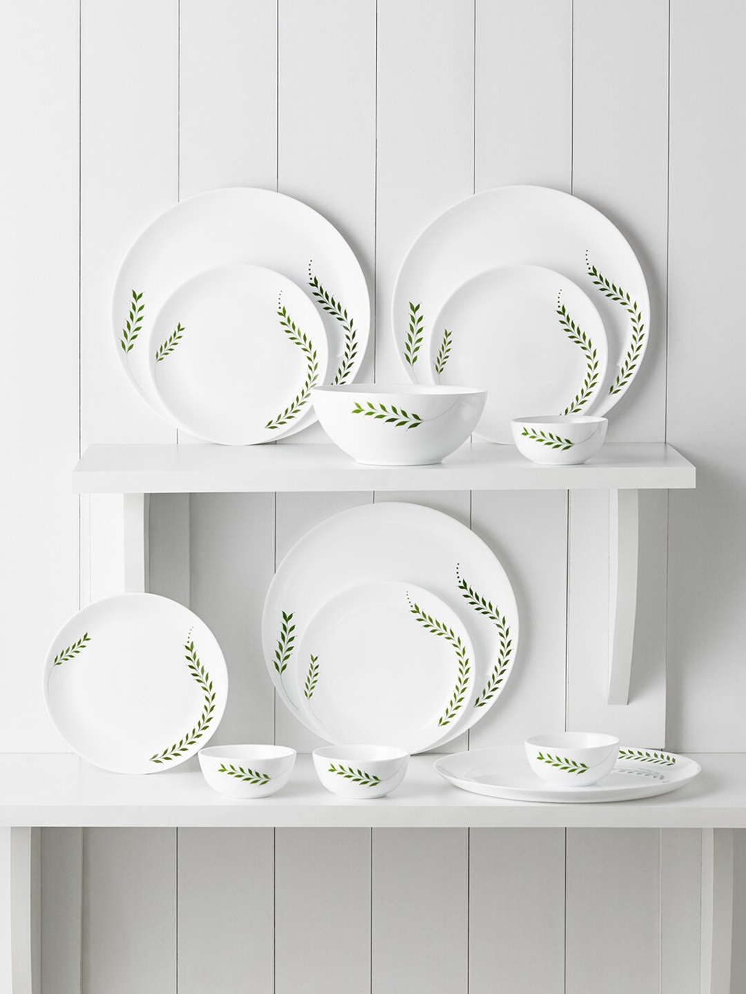 

Larah by BOROSIL Moon Botanica 13 Pieces Floral Printed Opalware Glossy Dinner Set, White