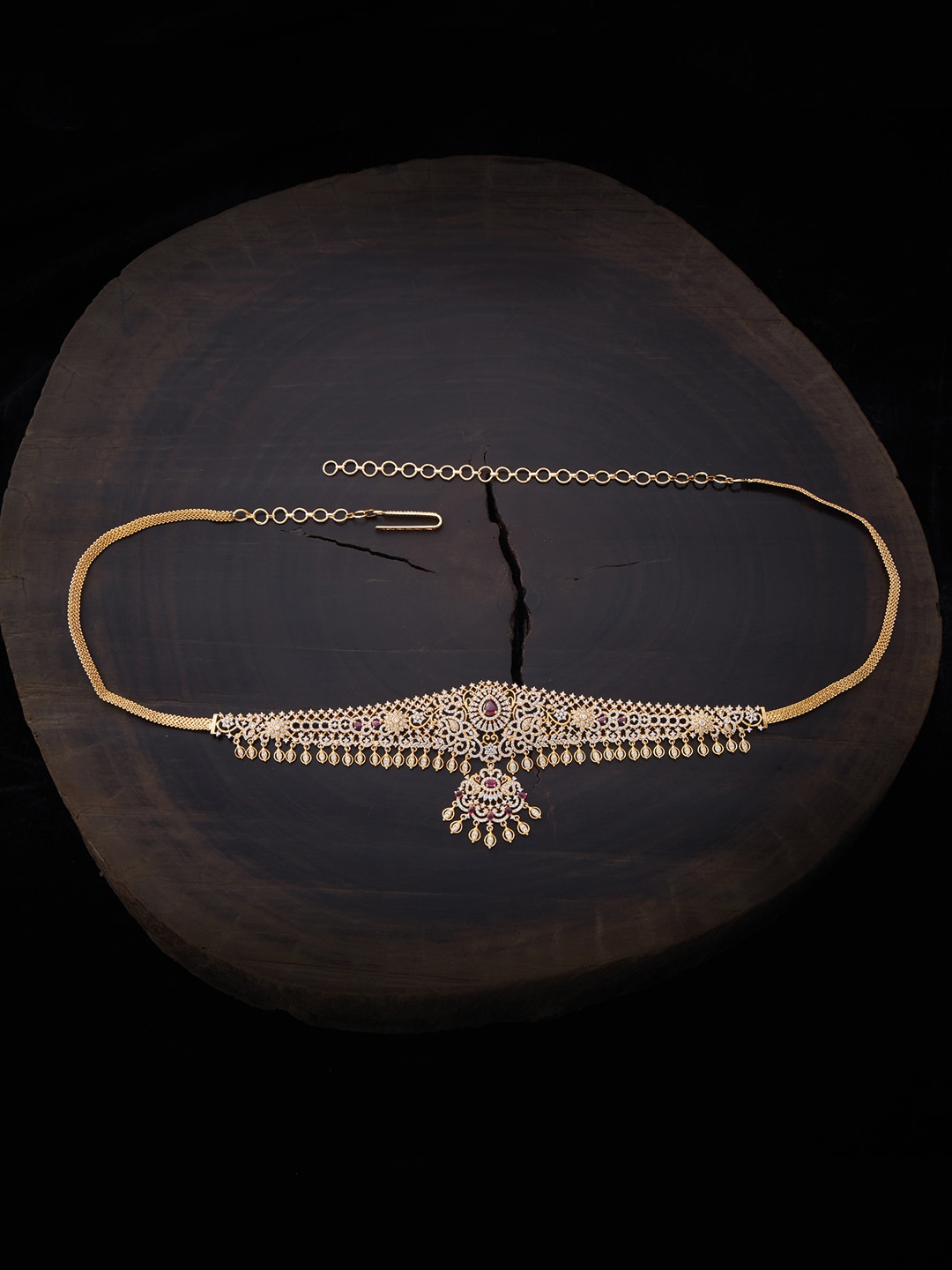 

Kushal's Fashion Jewellery Gold-Plated & Red Ruby Stone-Studded Waist Chain