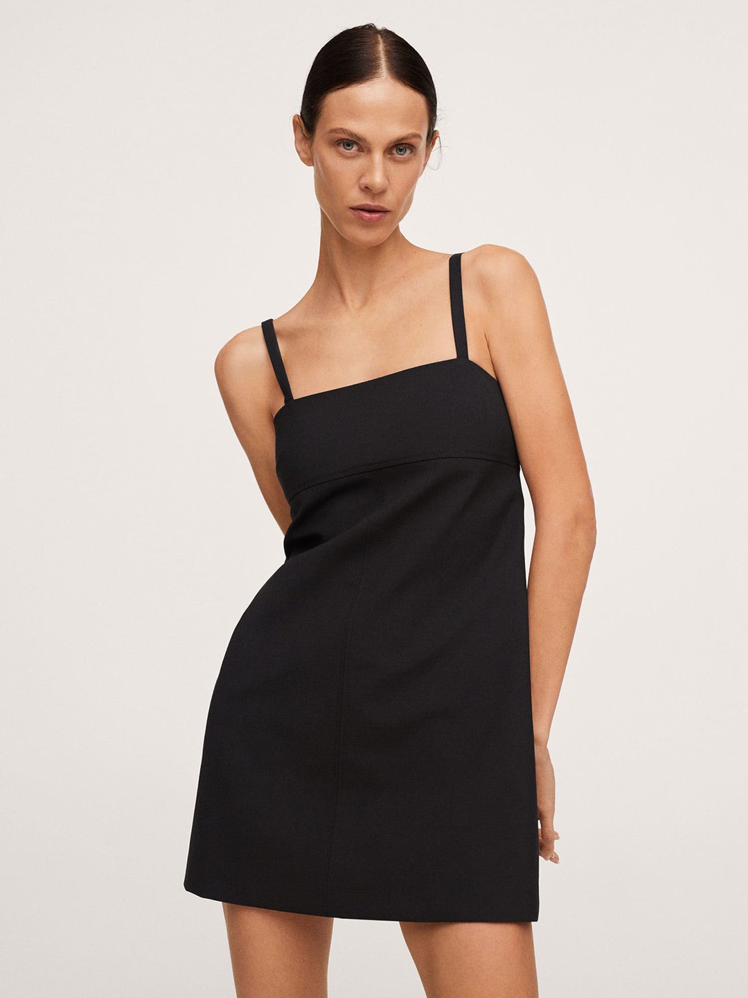 

MANGO Women Black Solid A-Line Dress