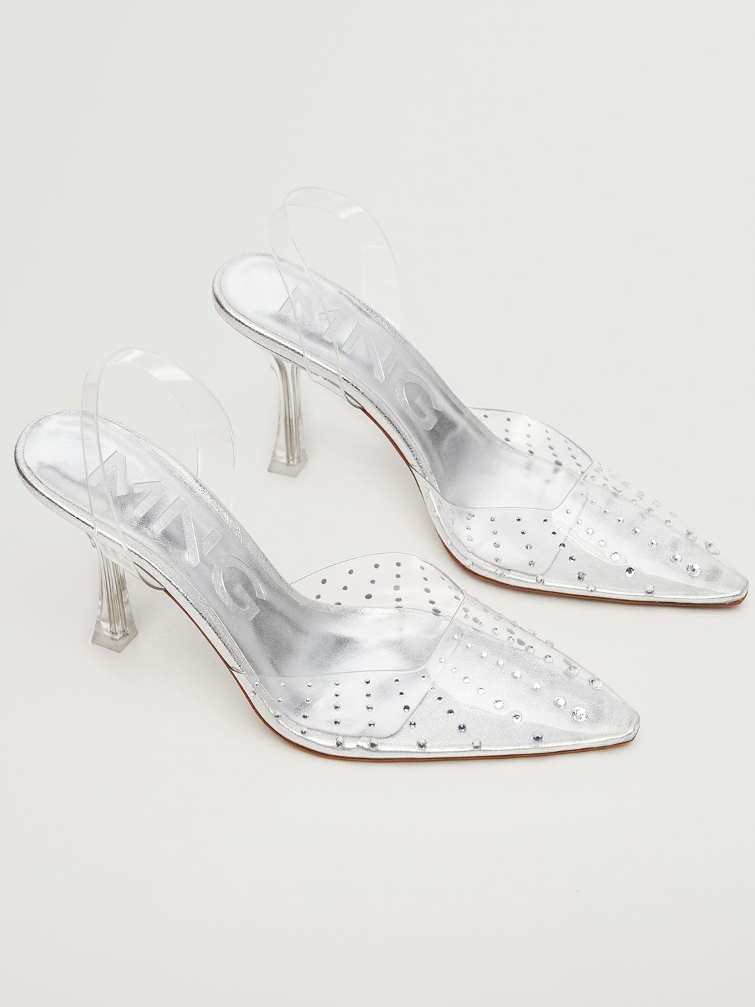 

MANGO Women Transparent Stone Embellished Stiletto Heels