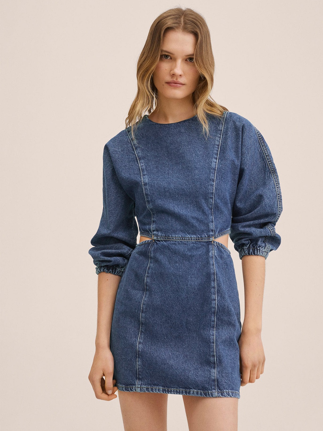 

MANGO Blue Pure Cotton Denim A-Line Dress