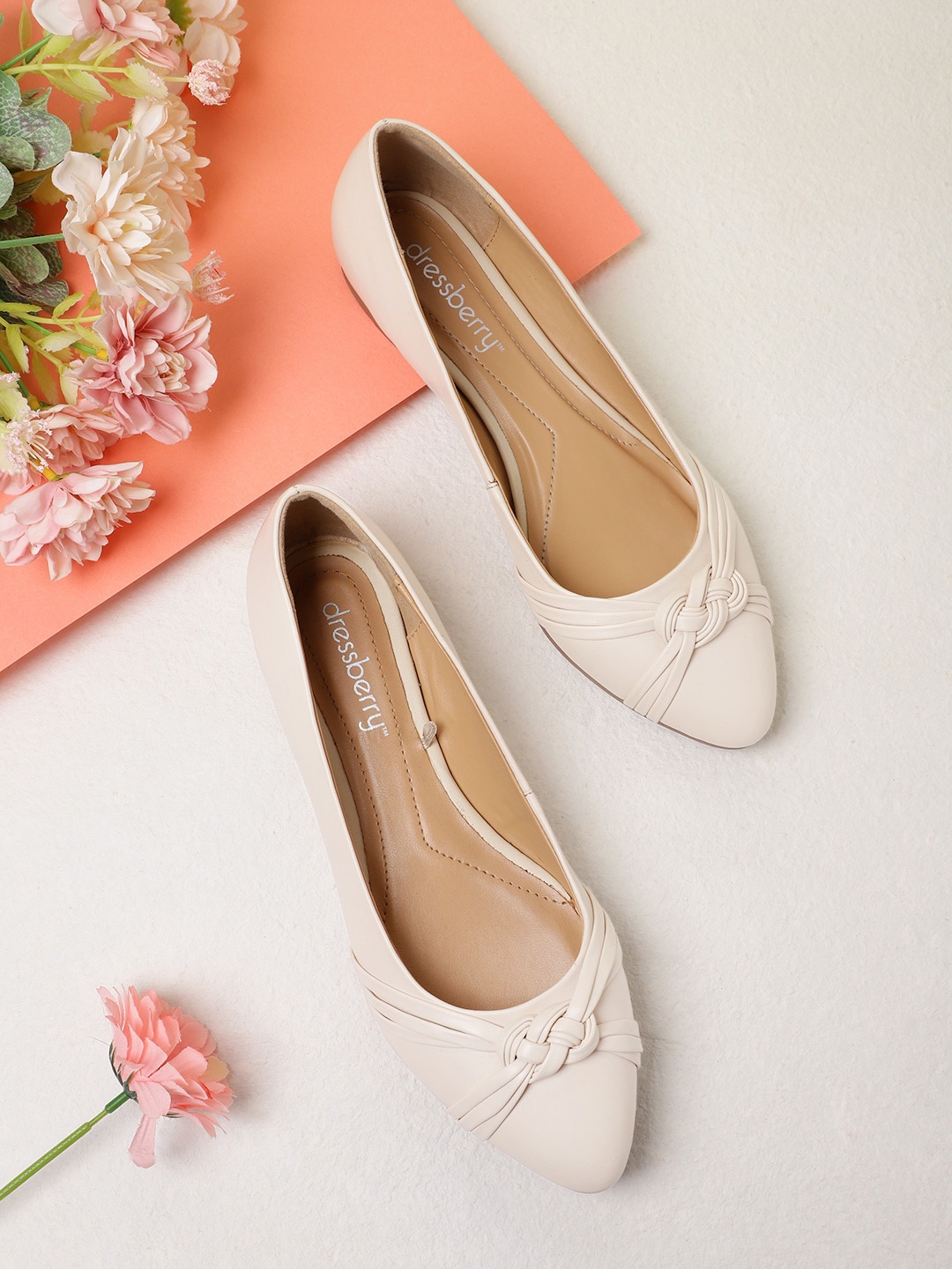 

DressBerry Women Beige Ballerinas Flats with Bows