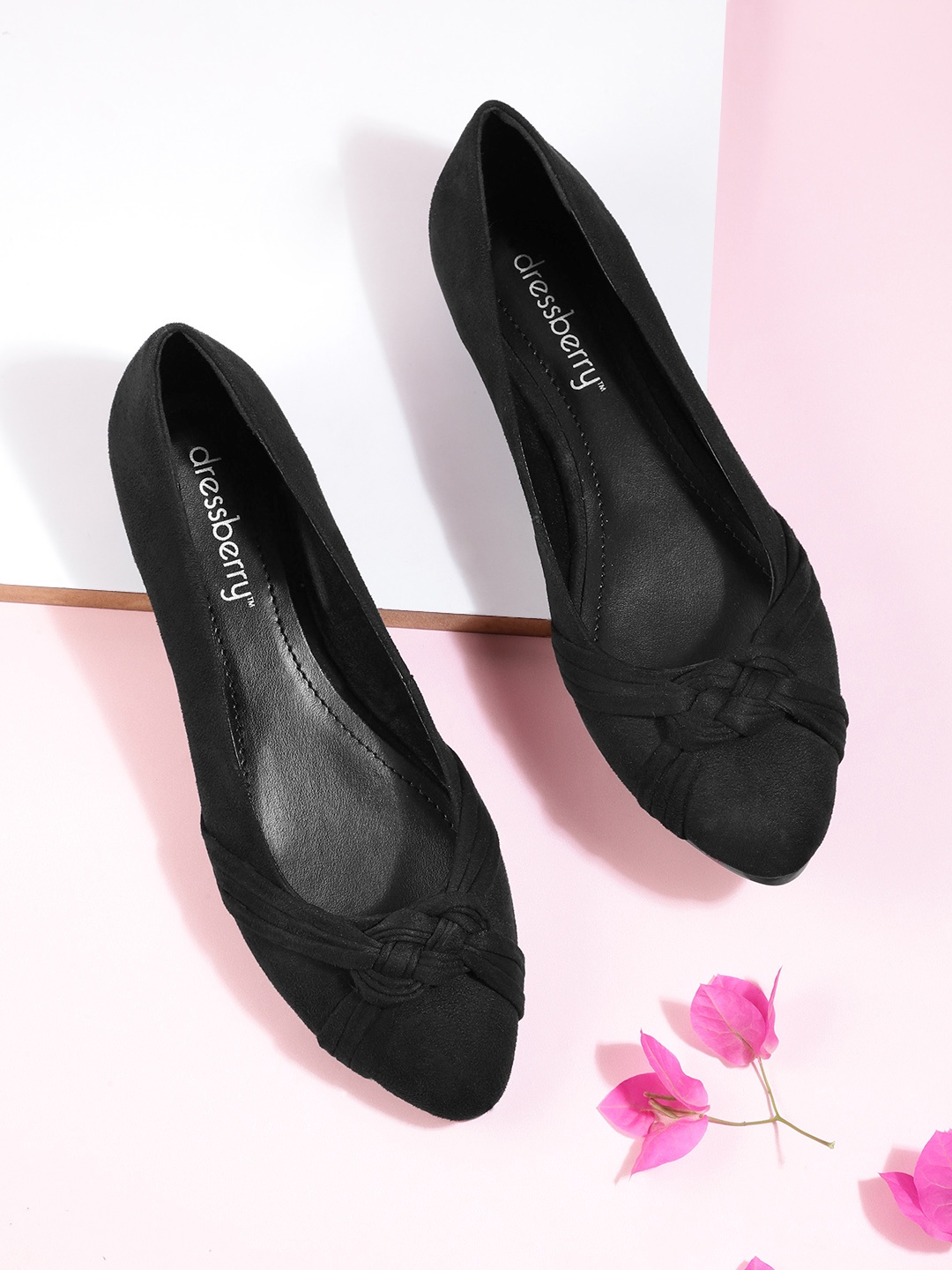 

DressBerry Women Black Braided Woven Design Ballerinas