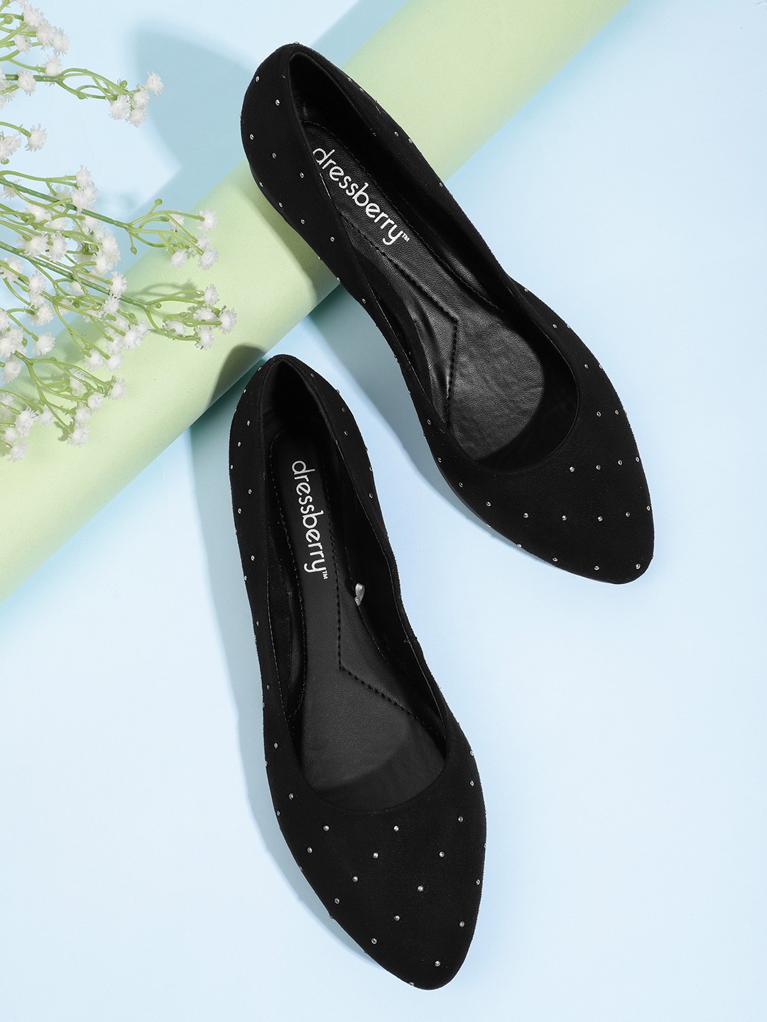 

DressBerry Women Black Embellished Ballerinas Flats