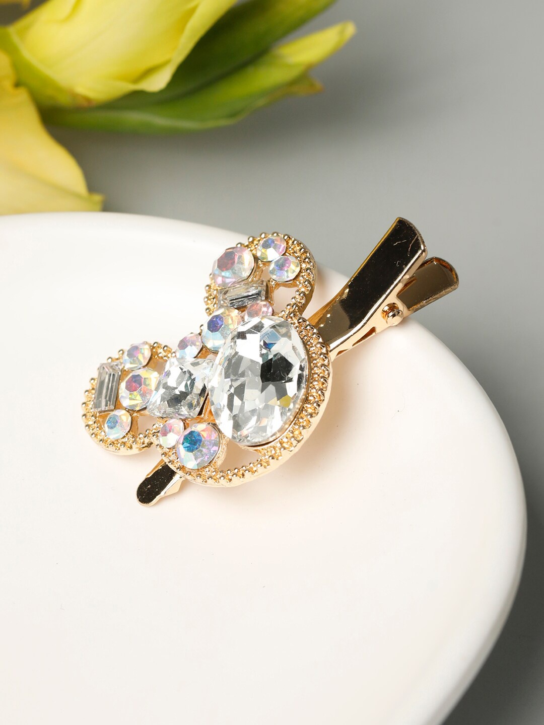 

Priyaasi Women Gold-Toned & White Embellished Alligator Hair Clip
