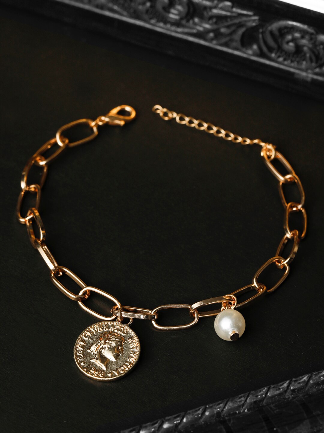

Priyaasi Women Rose Gold-Plated Pearl & Coin Link Bracelet