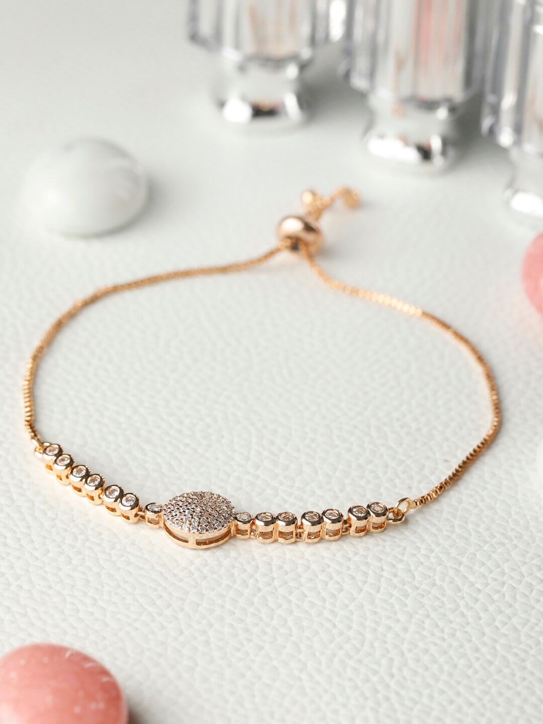 

Priyaasi Women Rose Gold Plated AD Studded Link Bracelet