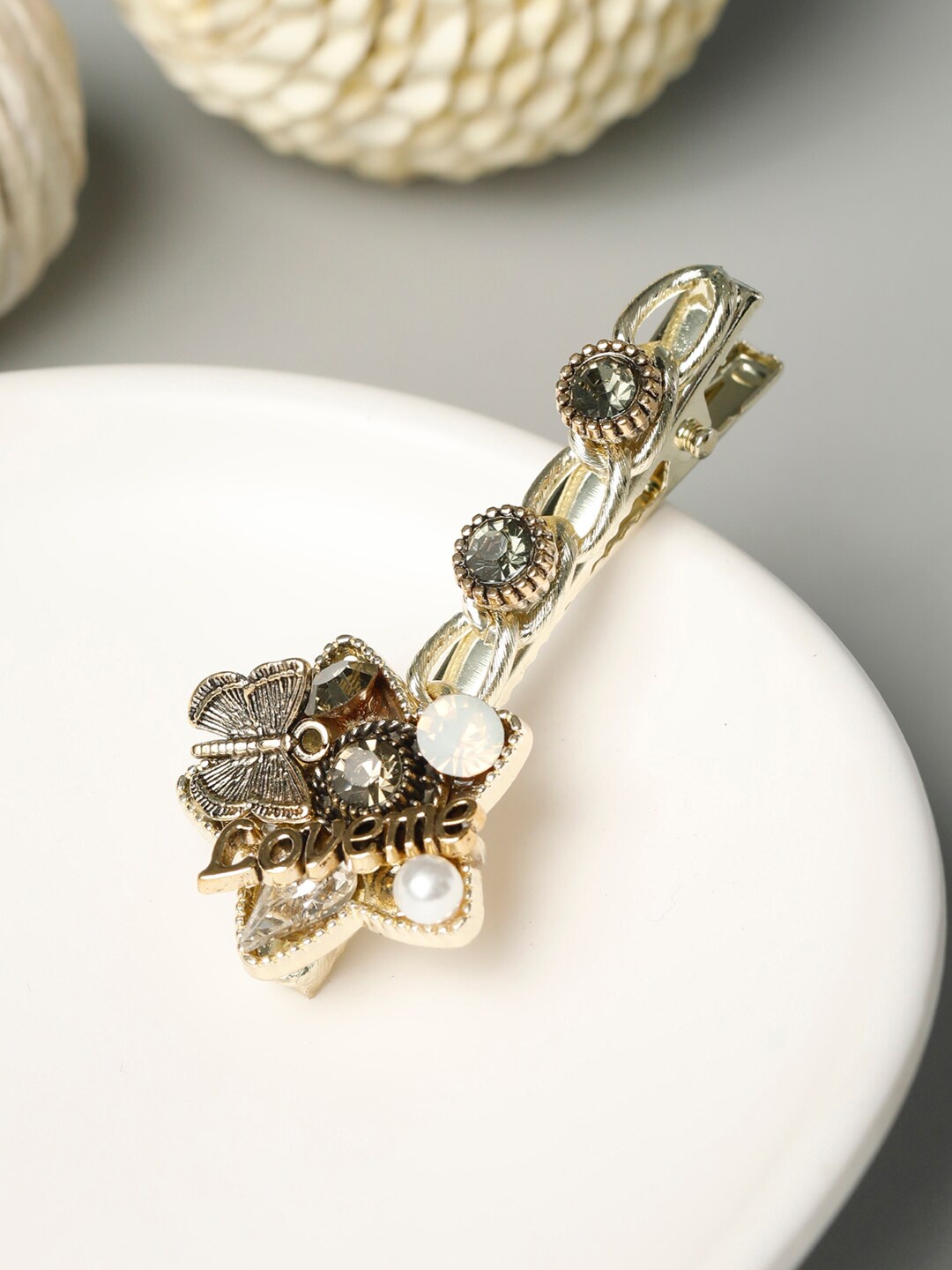 

Priyaasi Women Gold-Toned & White Embellished Alligator Hair Clip