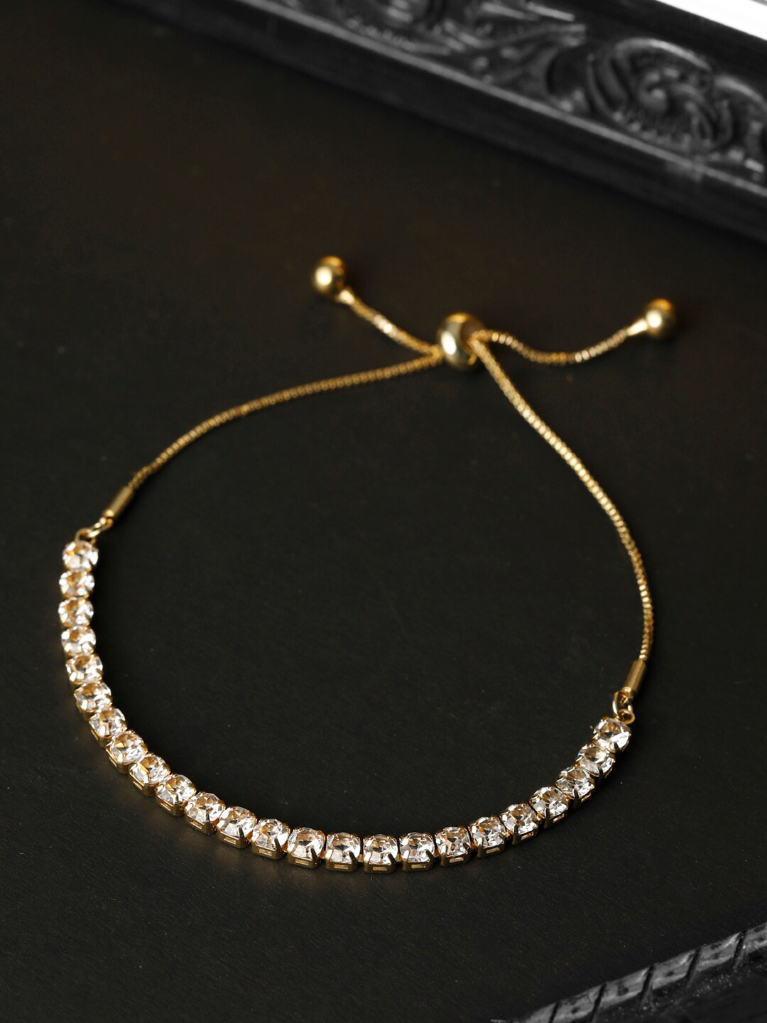 

Priyaasi Women Gold-Toned & White Brass American Diamond Gold-Plated Link Bracelet