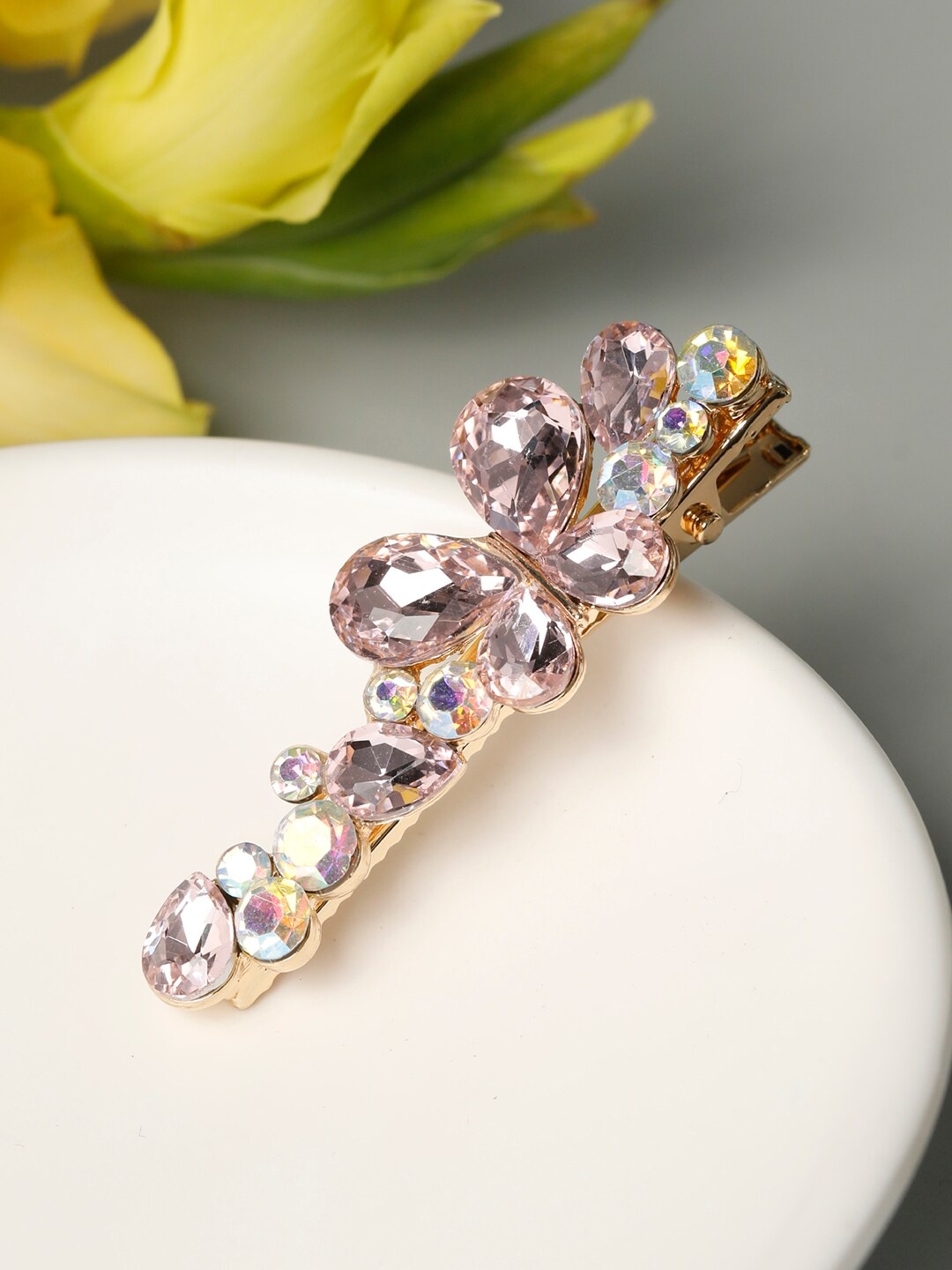 

Priyaasi Women Pink & Blue Rose Gold Plated Alligator Hair Clip
