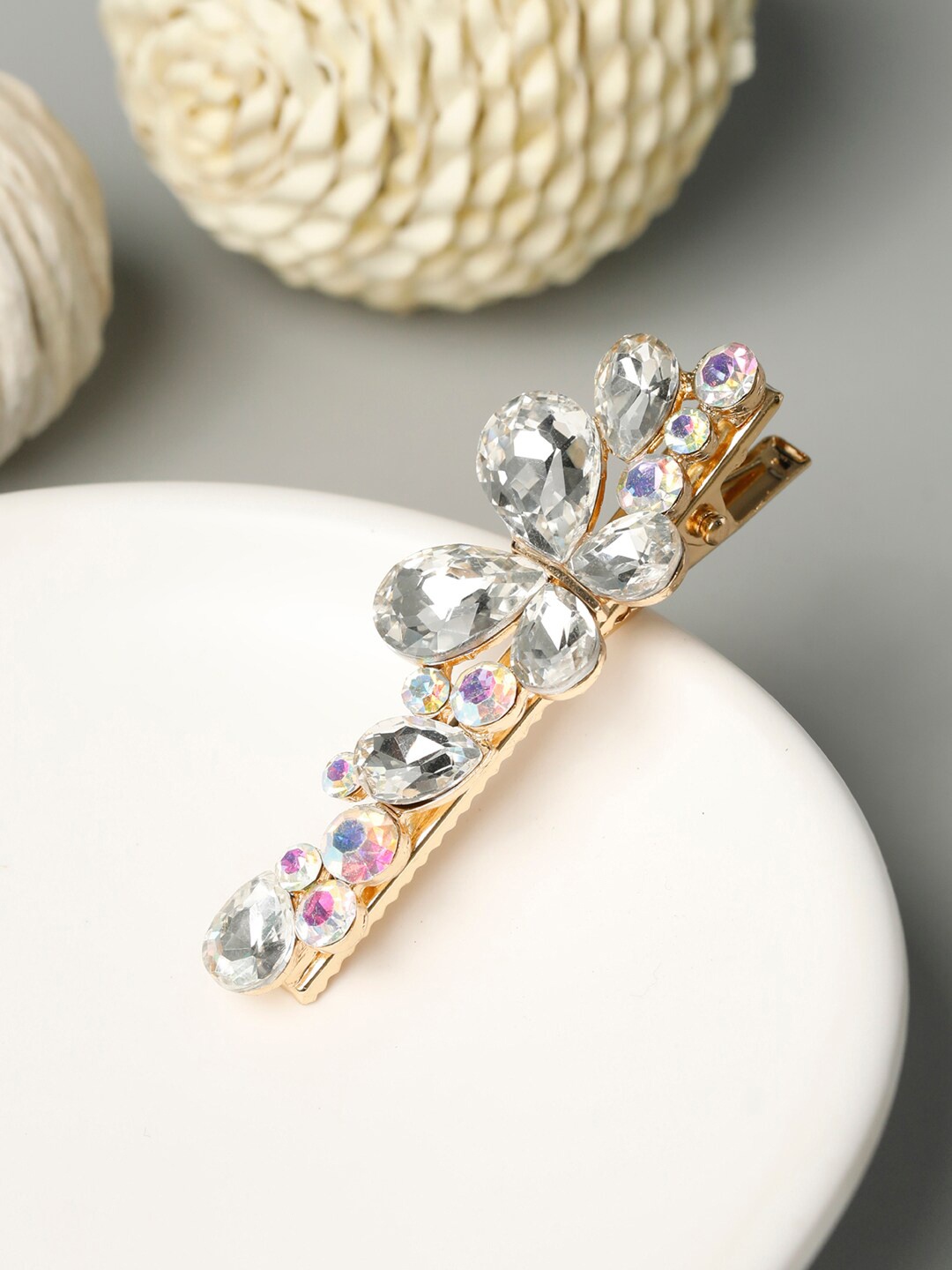 

Priyaasi Women White & Gold-Toned Embellished Alligator Hair Clip