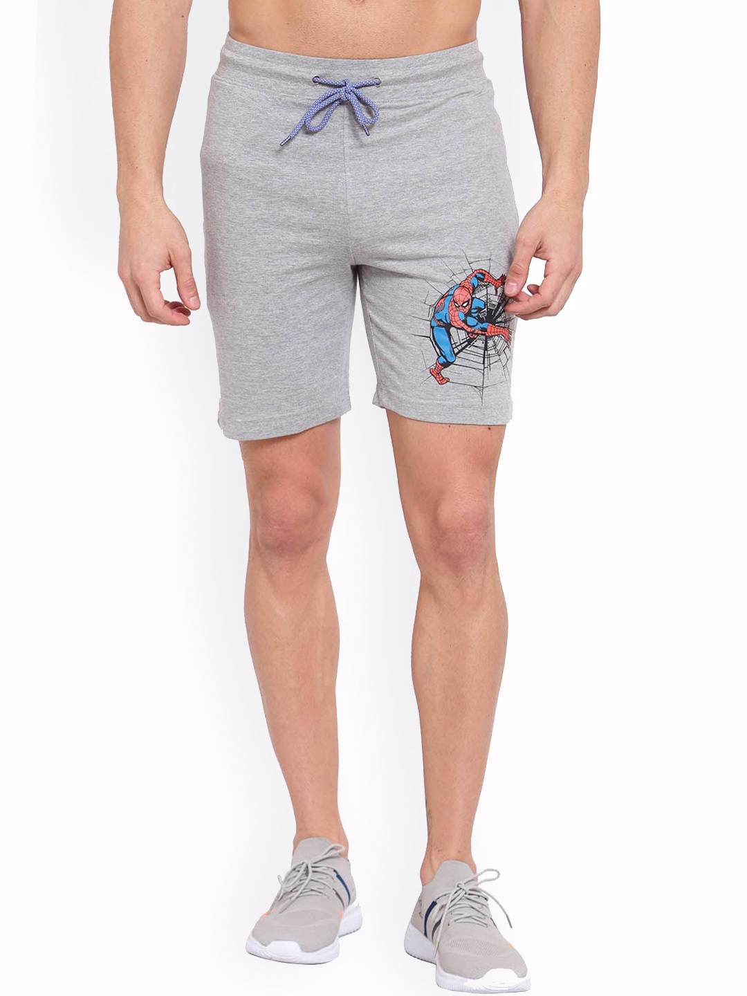 

SPORTO Men Grey Melange Spiderman Printed Cotton Shorts