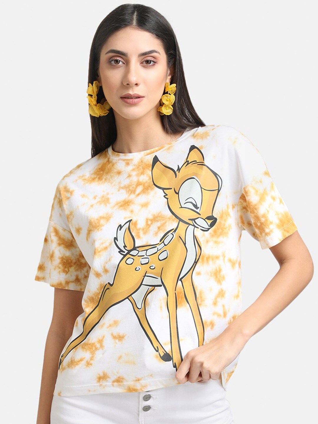 

Kazo Women Brown Winnie The Pooh Printed Cotton Loose T-shirt