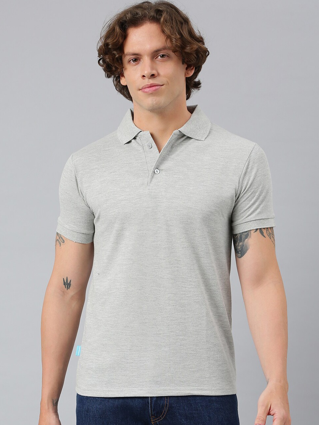 

FLAMBOYANT Men Grey Polo Collar T-shirt