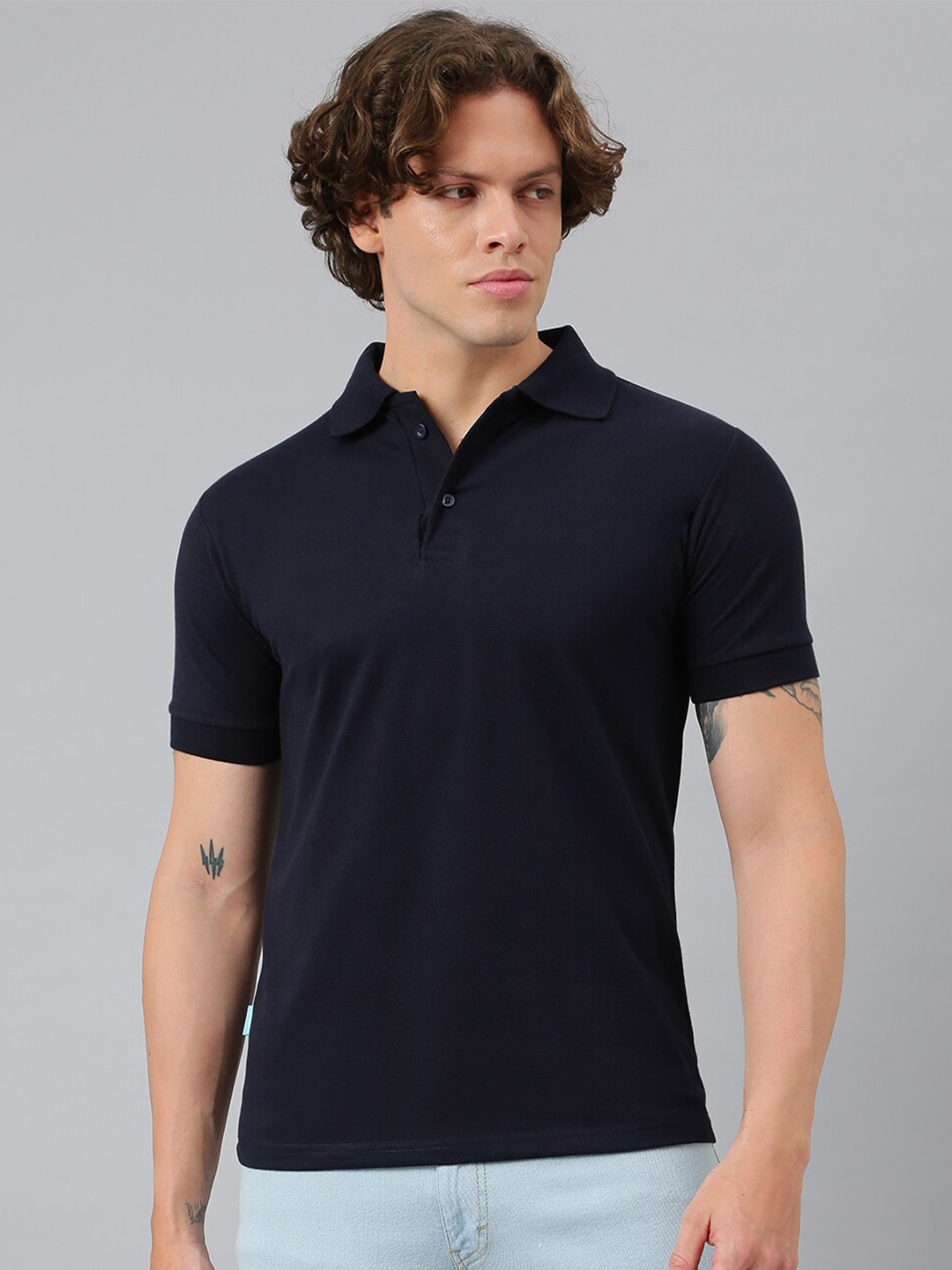 FLAMBOYANT Men Navy Blue Polo Collar T-shirt - buy at the price of $19. ...