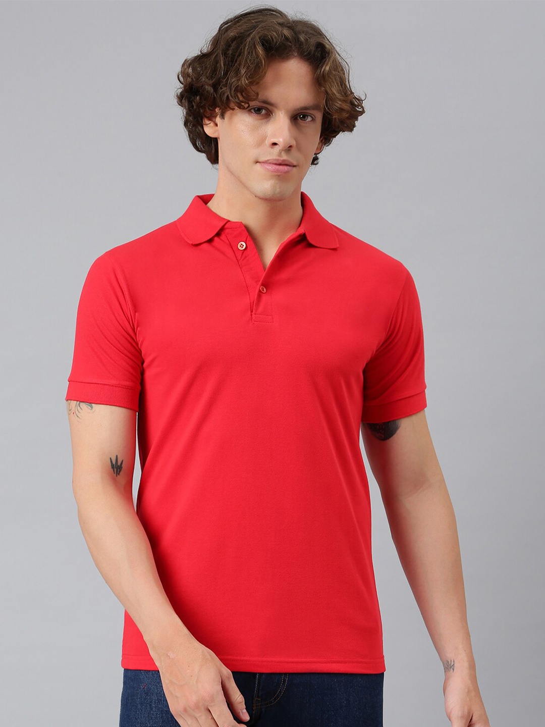 

FLAMBOYANT Men Red Polo Collar T-shirt