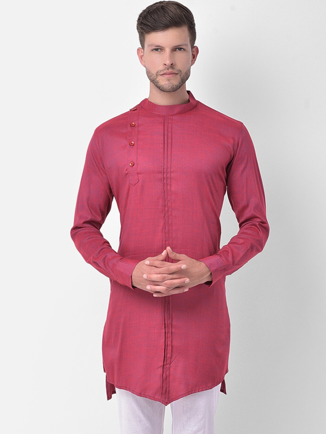 

DEYANN Men Red Solid Angrakha Straight Kurta with Pyjamas