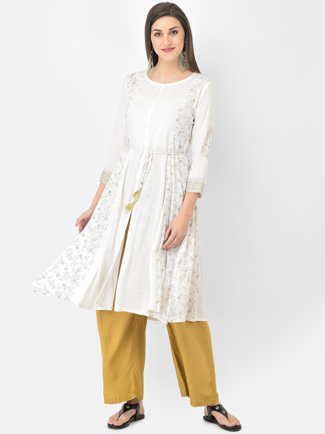 

Span Women White Floral Printed Anarkali Kurta