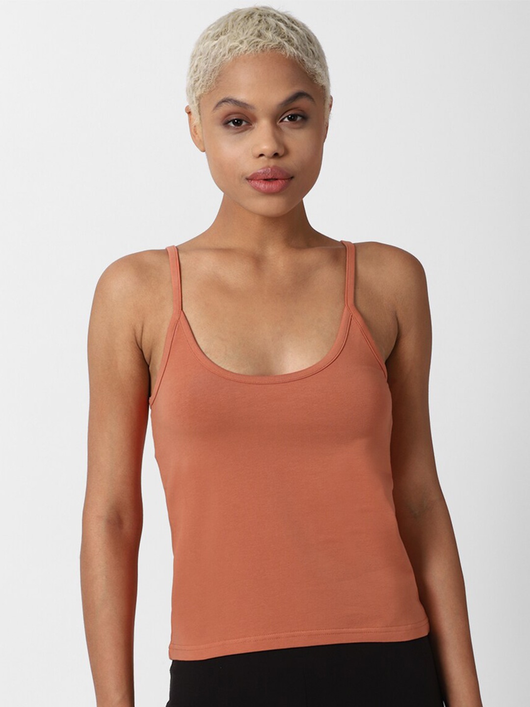 

FOREVER 21 Orange Solid Cotton Camisoles