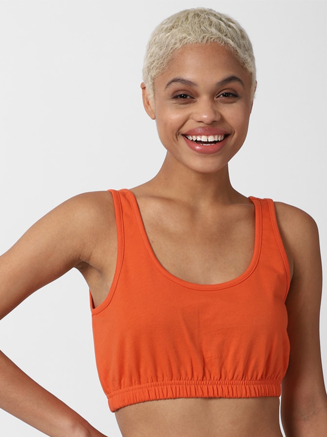 

FOREVER 21 Orange Cotton Crop Tank Tops