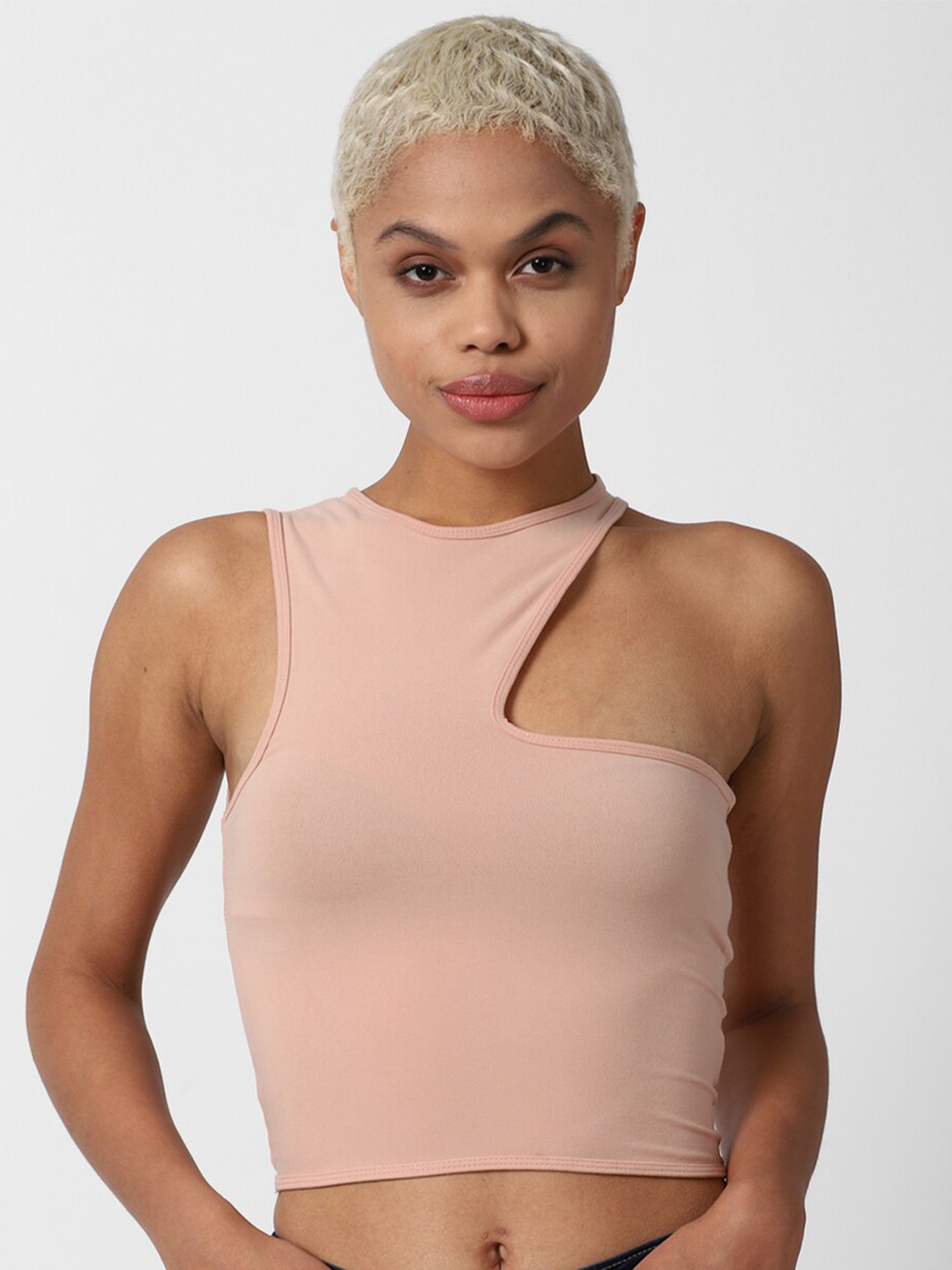 

FOREVER 21 Peach-Coloured Solid Crop Top