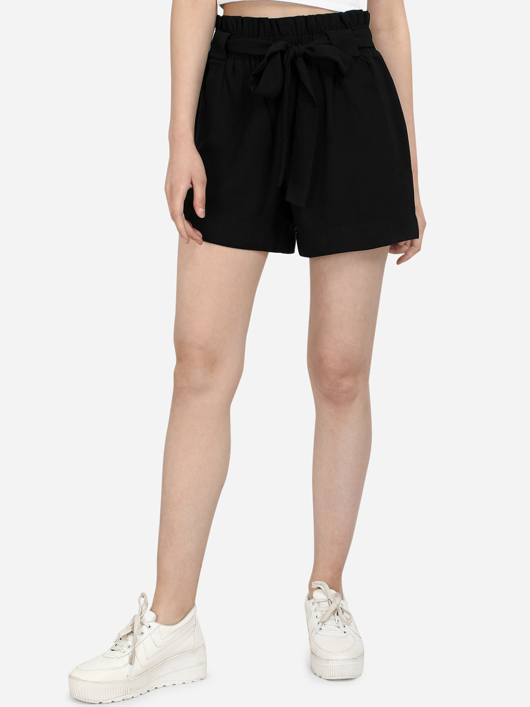

Fbella Women Black Tie Up Shorts
