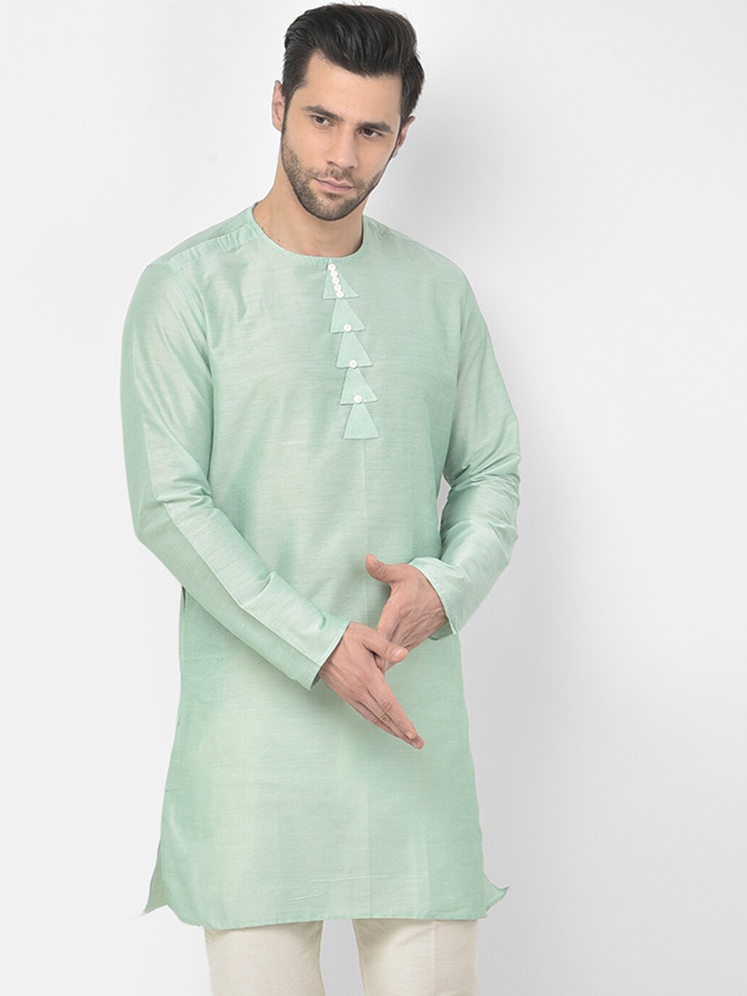 

DEYANN Men Green Solid Round Neck Straight Kurta with Pyjamas
