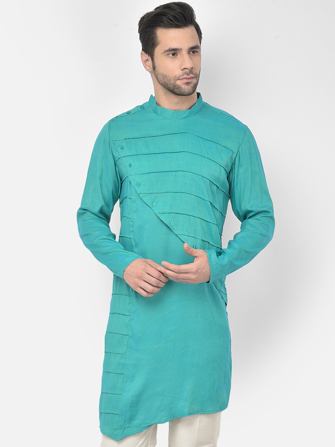 

DEYANN Men Blue & Off-White Solid Kurta with Trousers