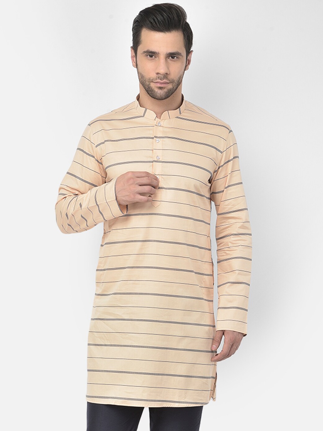 

DEYANN Men Peach-Coloured Striped Kurta with Pyjamas