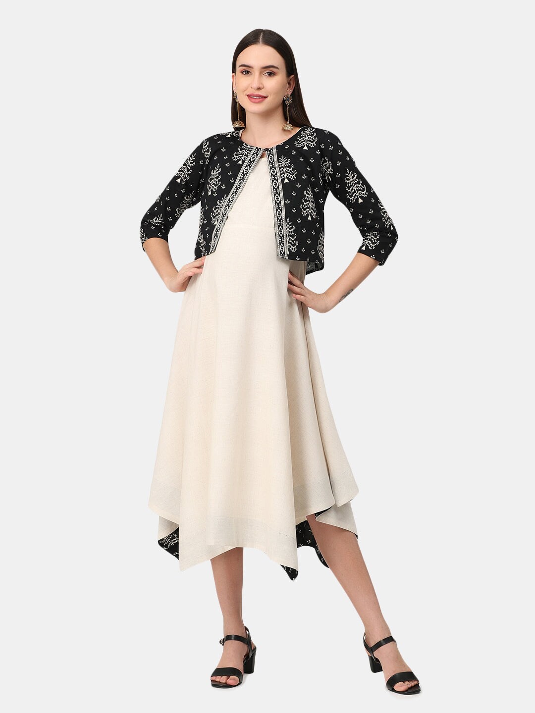 

The Mom Store Cream-Coloured Maternity A-Line Midi Dress with Jacket