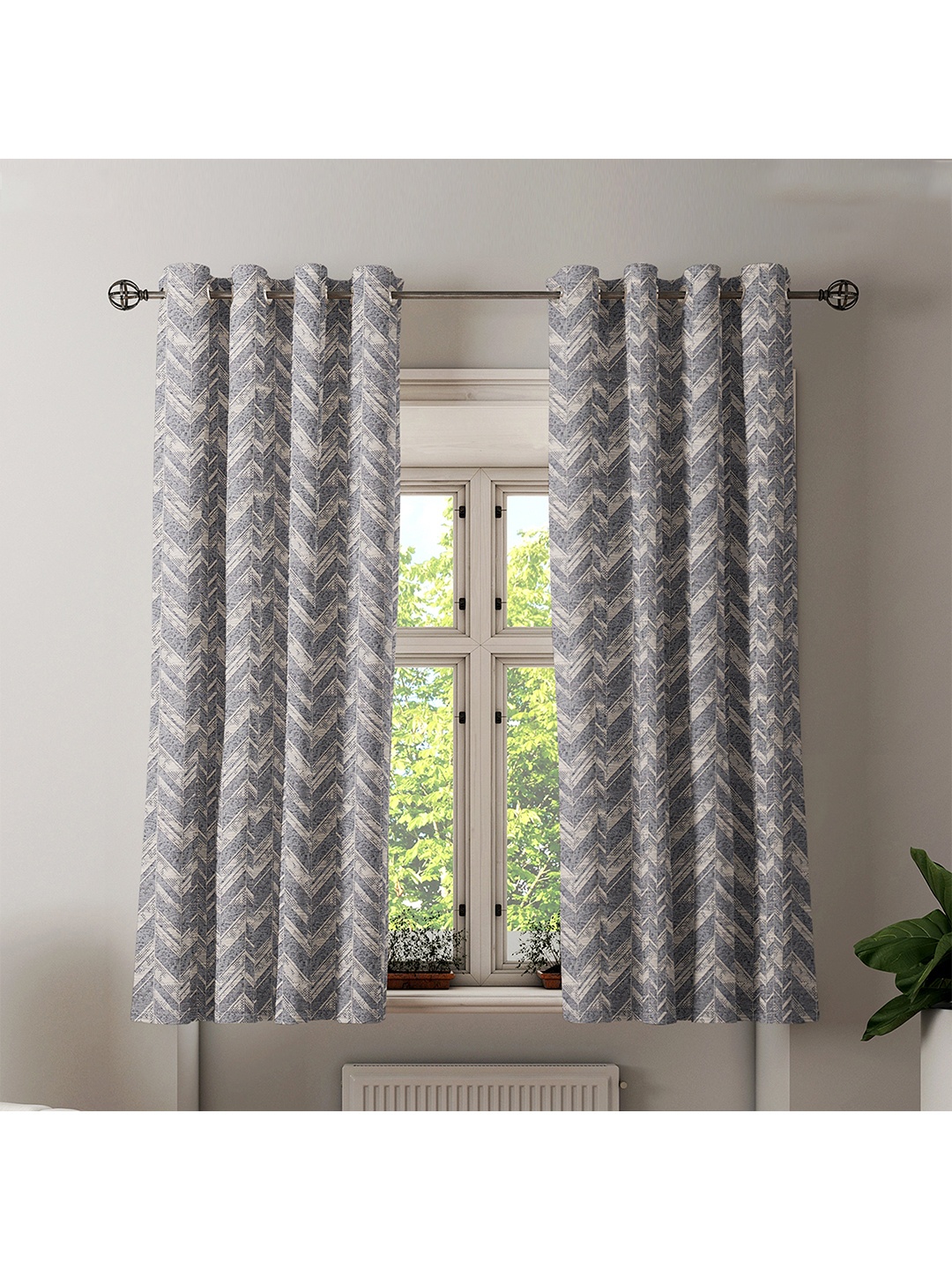 

Athome by Nilkamal Grey & White Printed Window Curtain