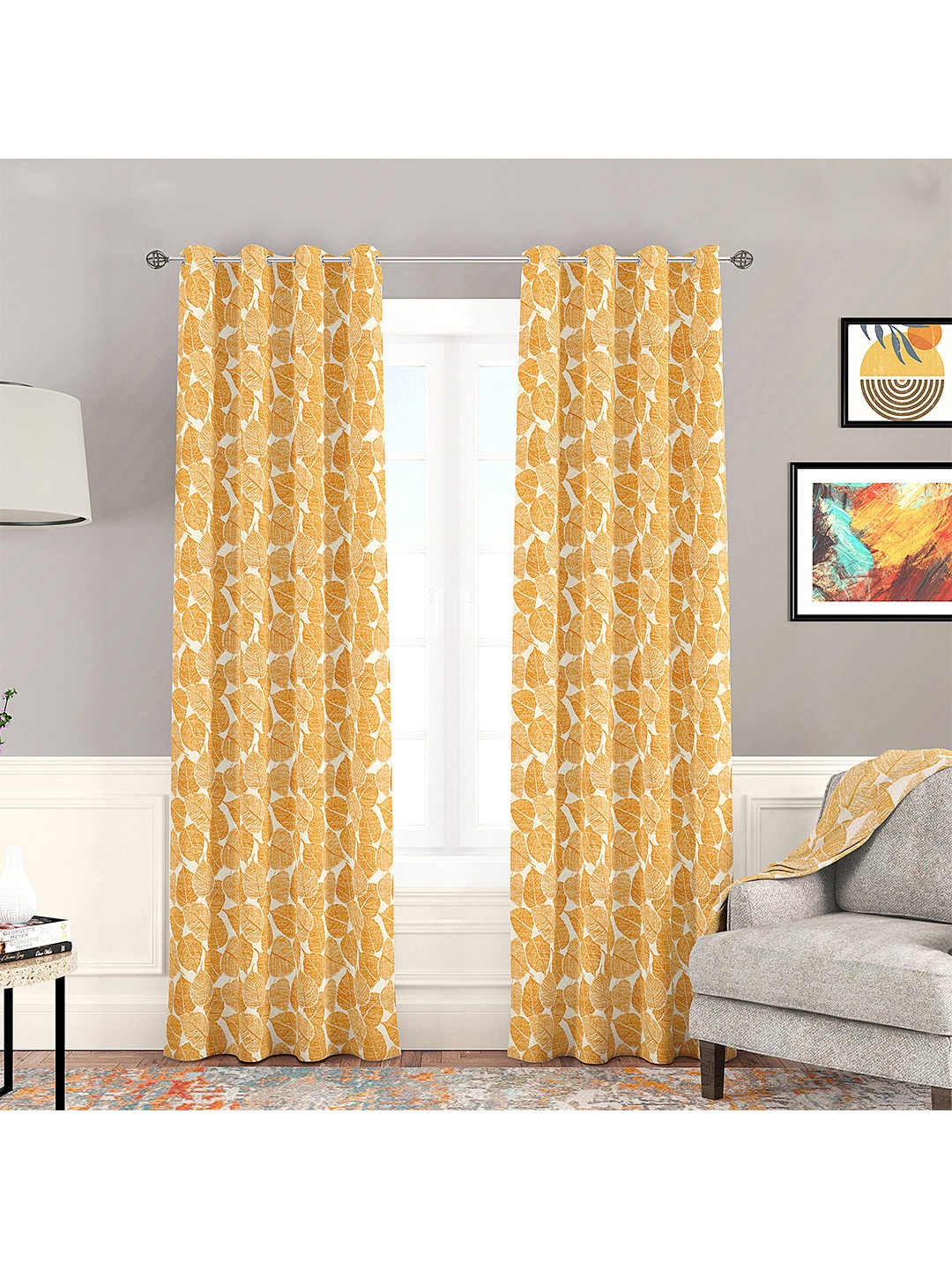 

Athome by Nilkamal Mustard & White Set of 2 Floral Door Curtain