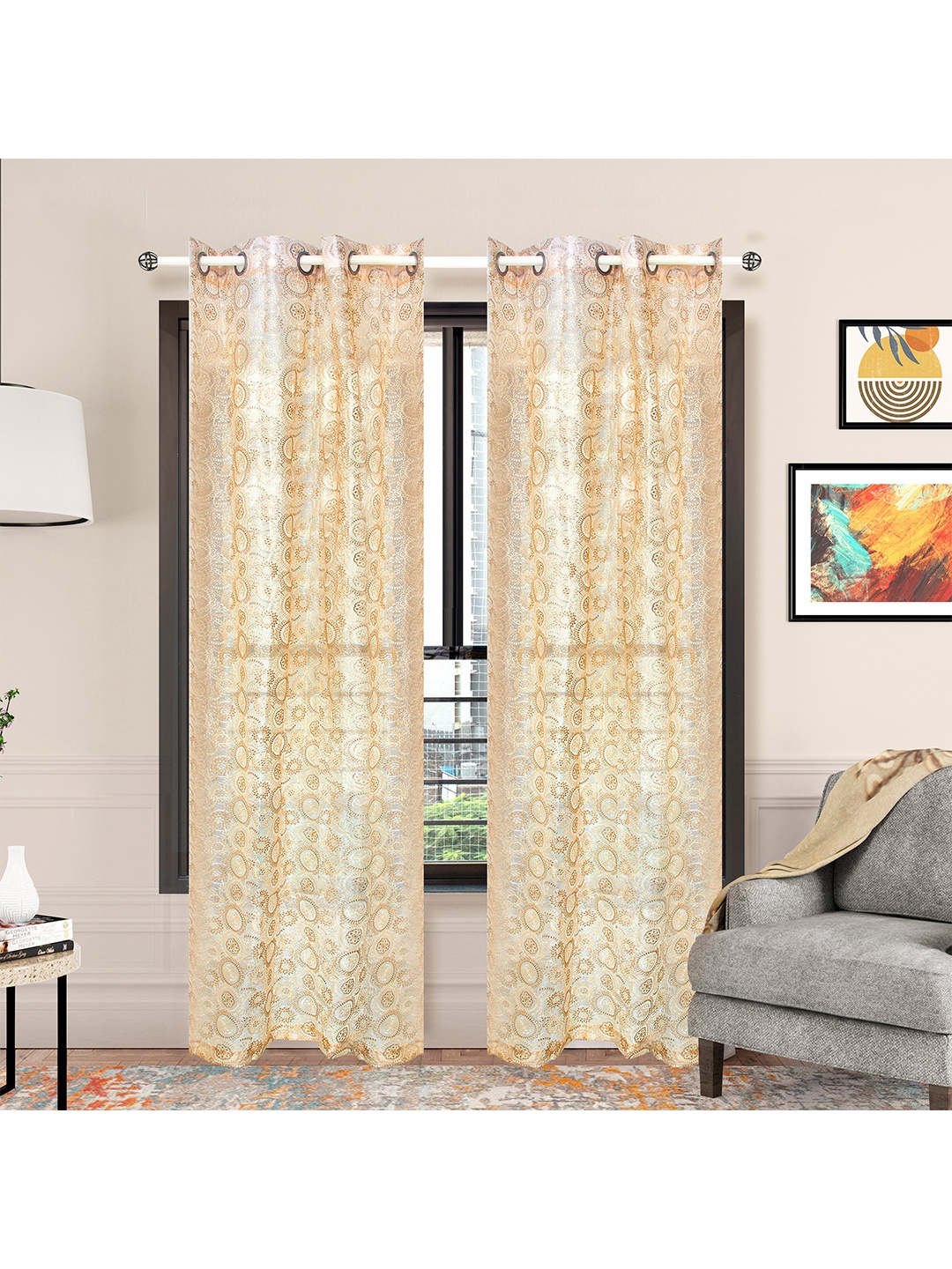 

Athome by Nilkamal Set of 2 Off White Embroidered Sheer Long Door Curtain